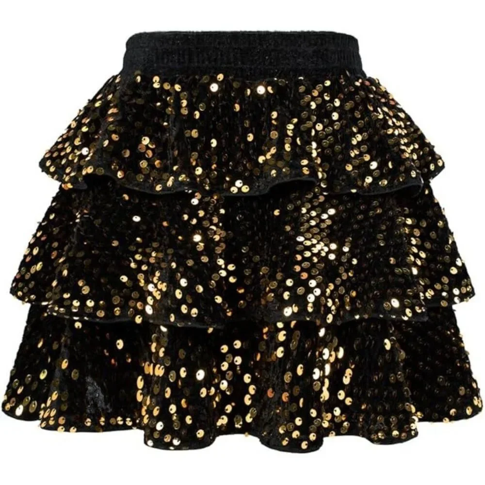 Grace Karin Girl's Sequin Ruffle Skirt - Gold/Black, Size 12Y - Picture 3 of 13